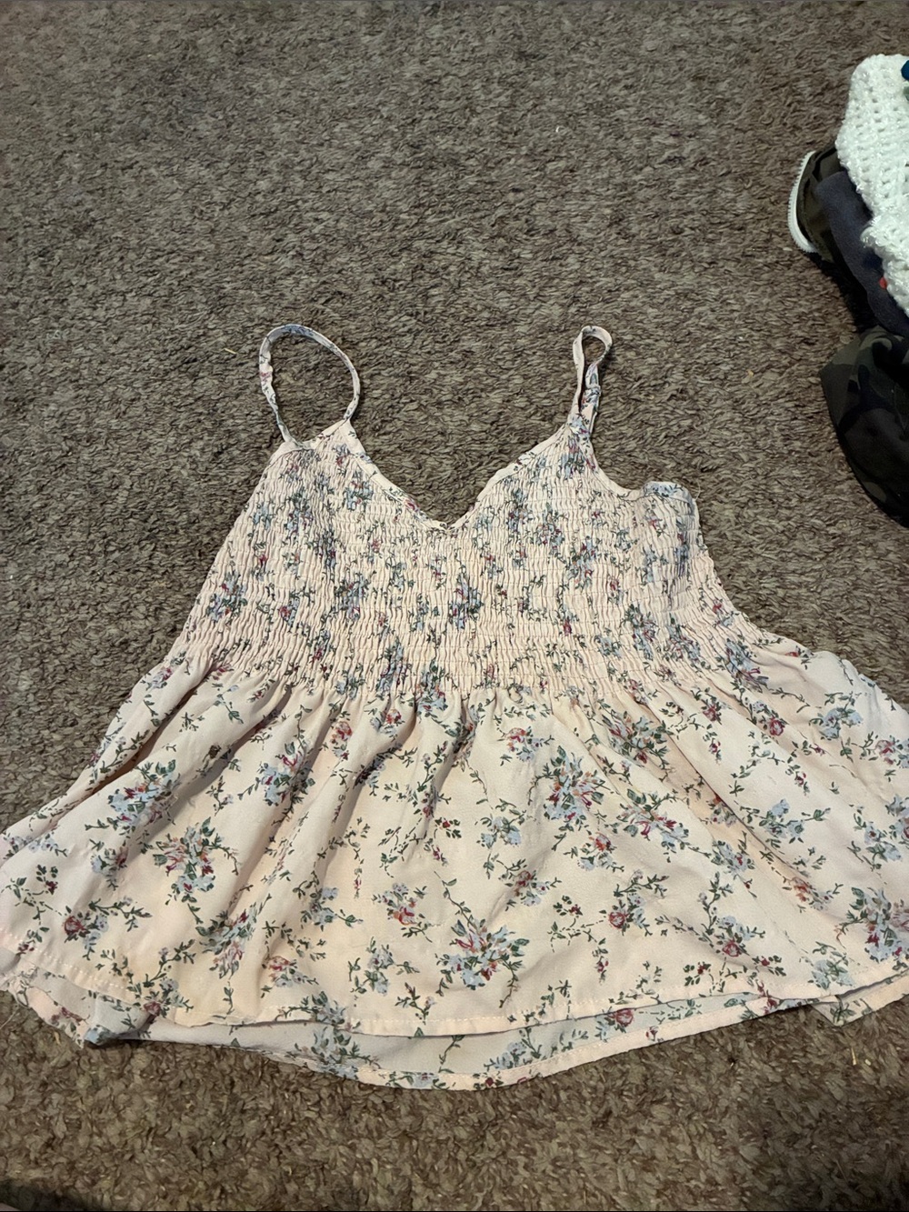 ROMWE Cream Floral Smocked Cami Top